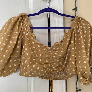 Tan and White Polka Dot Crop